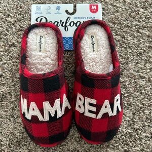 Dearfoams Red Plaid Memory Foam Slippers